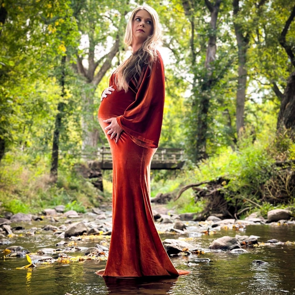 Chic Rust Long Sleeve Maternity Dress